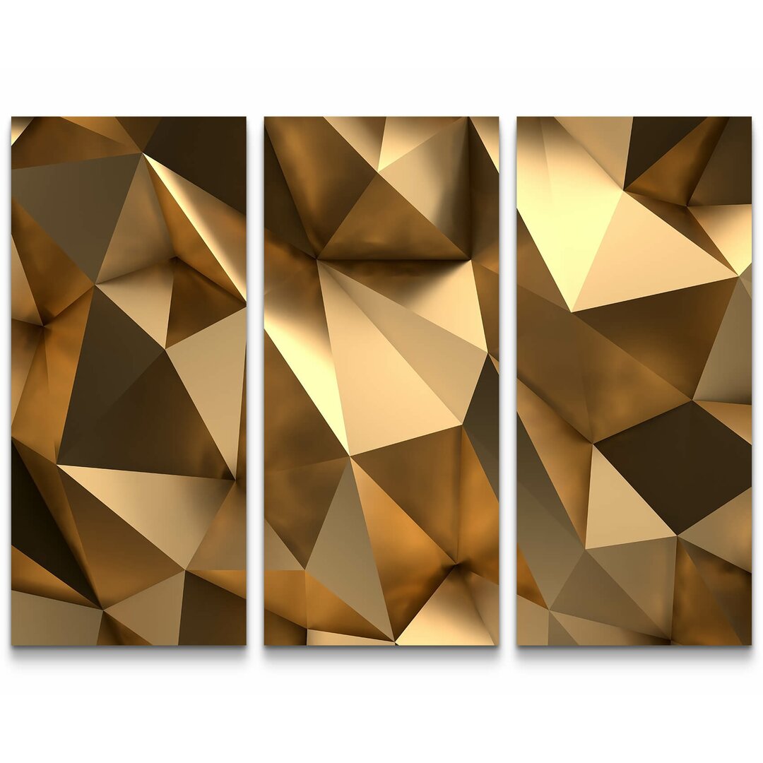 3-tlg. Leinwandbilder-Set 3D goldener Hintergrund