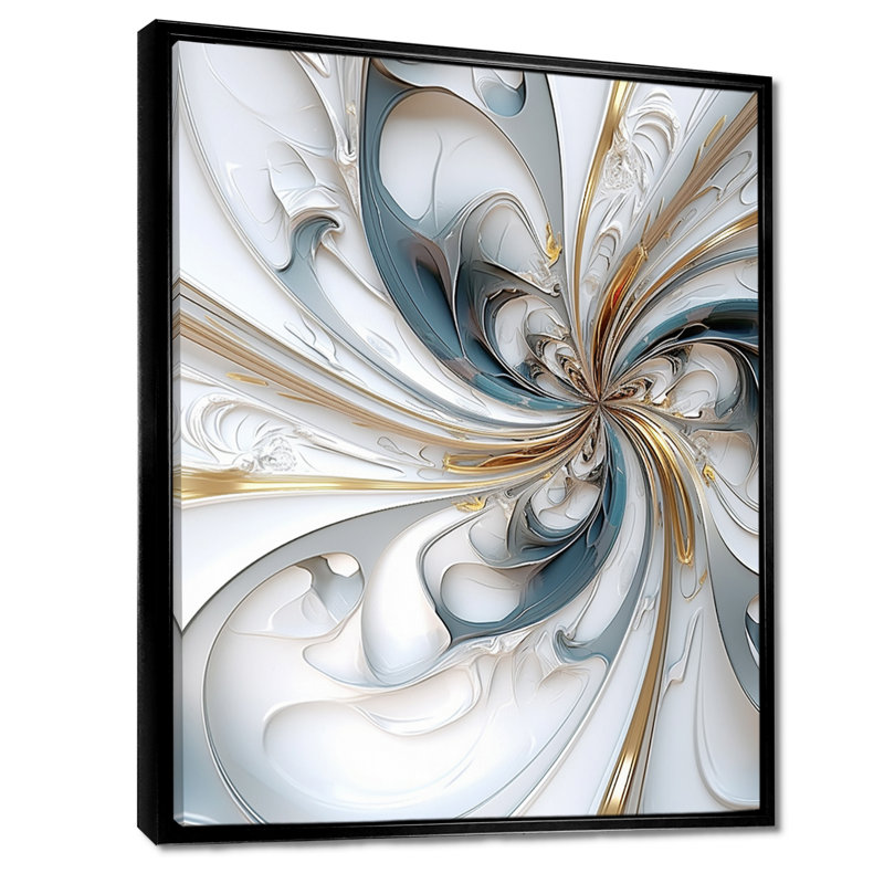 Euphoria Spiral White Light Eruption - Spiral Abstract Wall Art Living Room, Toile avec cadre flottant noir