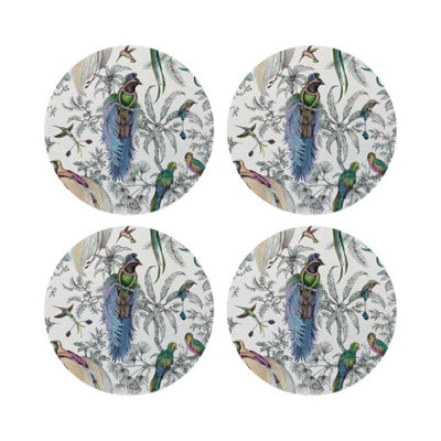 Audubon Exotica Green Persimmon Vegan Leather Round Coasters