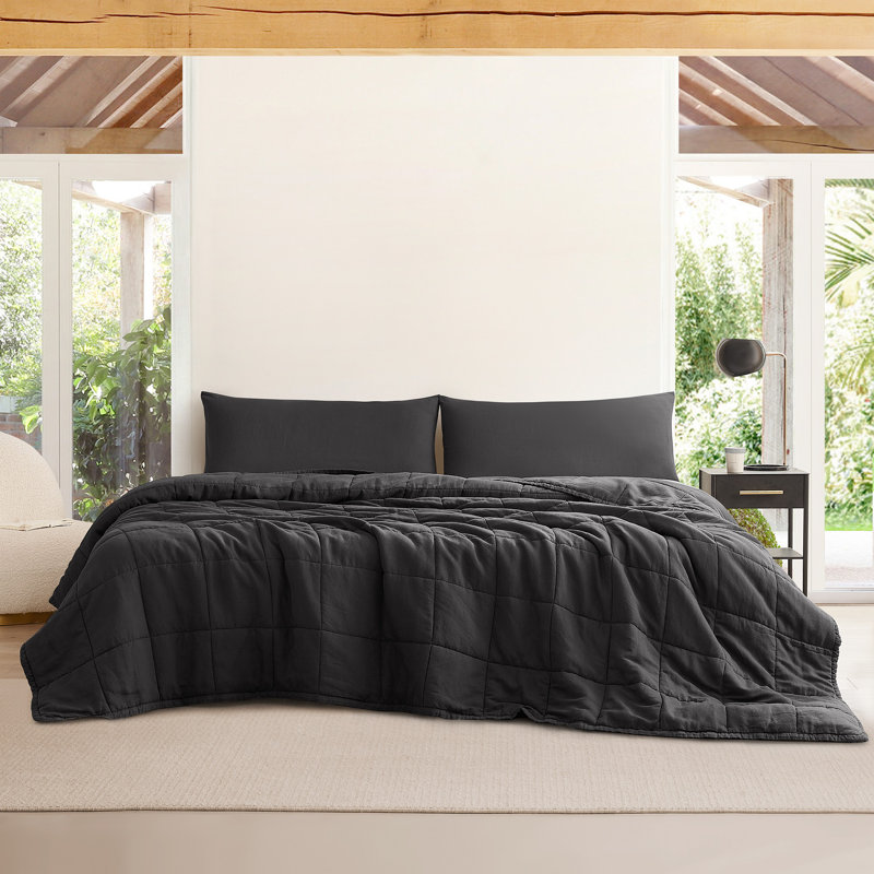 Édredon surdimensionné en lin et viscose Belge, Édredon simple extra long, Noir