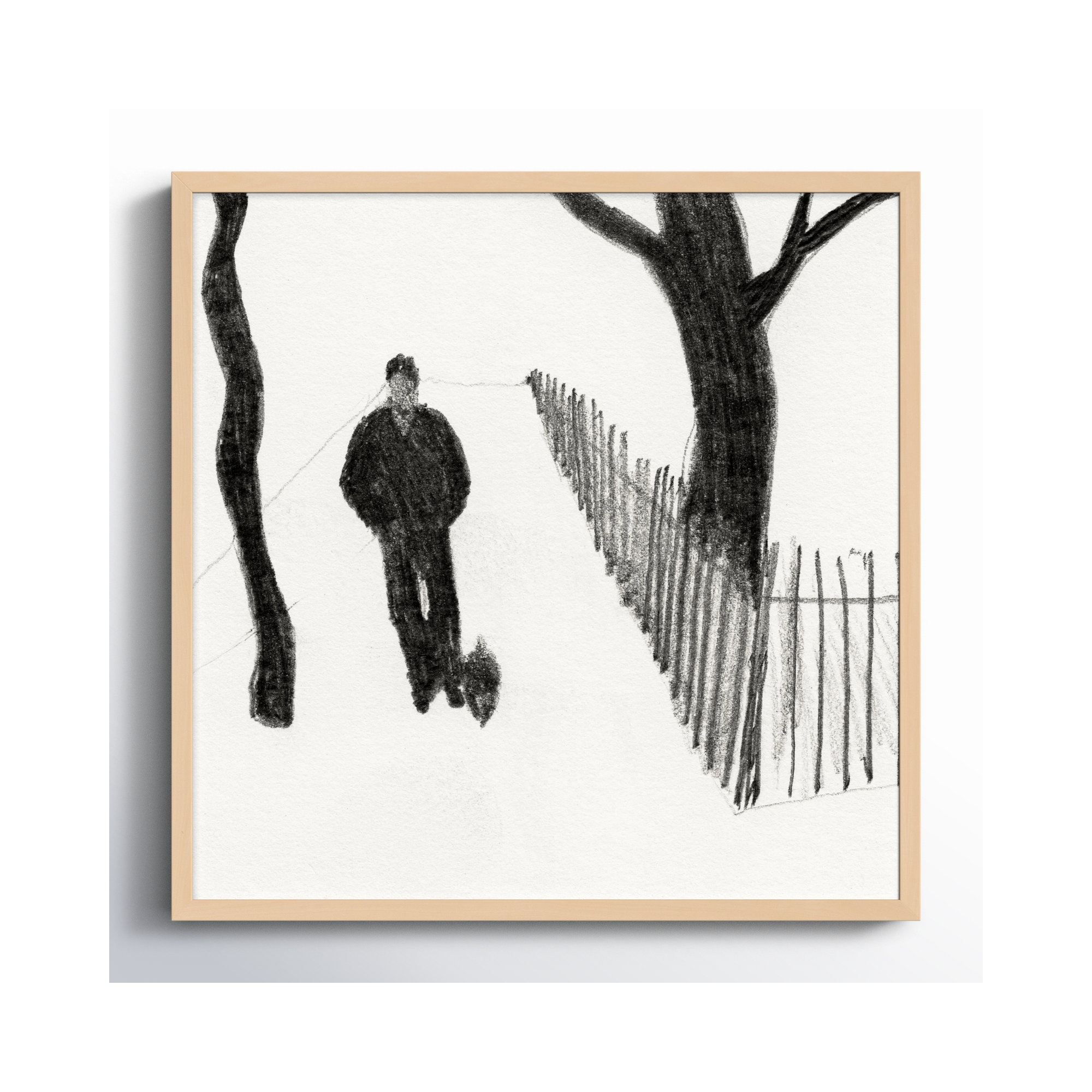 Walking The Dog by Simon Schneiderman, 16" H x 16" W x 1.25" D, Brown