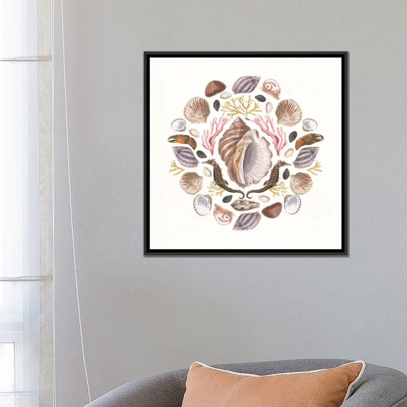 «Ocean Mandala III», impression sur toile, H 18 po x l 18 po x P 1,5 po, Toile avec cadre noir, Pas de tapis