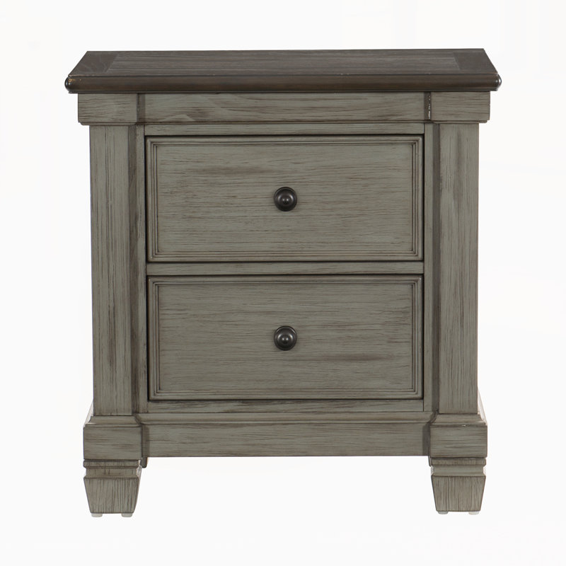 Table de chevet moderne avec tiroirs, Gris antique / café