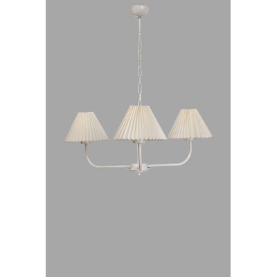 Elegant Cream & White Chandelier, Adjustable Height, Metal Body, 12 x 2.8 inches Base Plate, 31.5 inches Total Height | 3 x E27 Sockets (Max 40W) | Stylish Lighting for Living Room & Dining Room, IP20 Rated