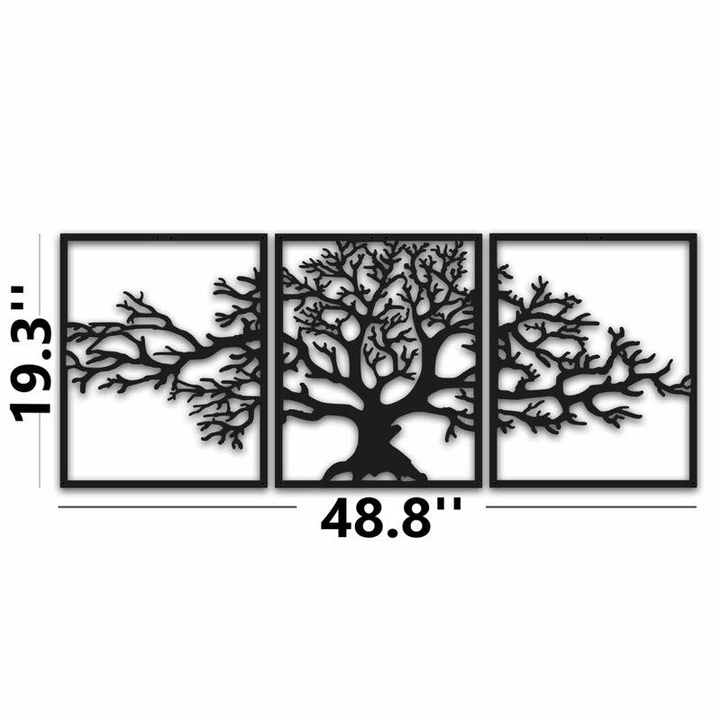 Elegant Decorative Metal Wall Accessory Set (3 Pieces), Black, 48.8 x 19.3 inches | 100% Metal, Thickness: 0.06 inches | Perfect for Home Decor, Easy to Hang with Built-in Mounting | Modern Wall Art