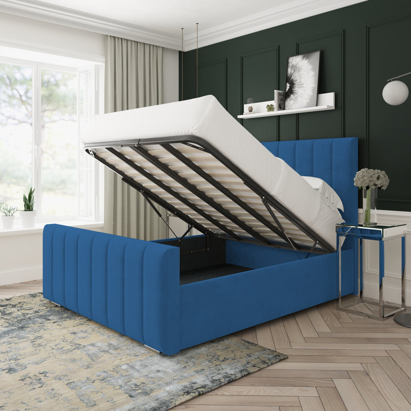 Oakley Naples Velvet Upholstered Ottoman Bed Frame, Small Double (4'), Blue