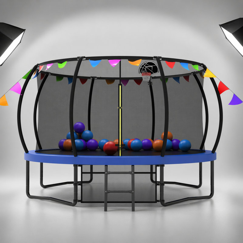 Trampoline récréatif 12 pi pour enfants avec filet de sécurité, échelle et panier de basketball pour s'amuser en plein air et faire de l'exercice