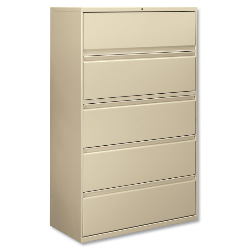 Brown 42'' Wide 5-Drawer Lockable Metal File Cabinet