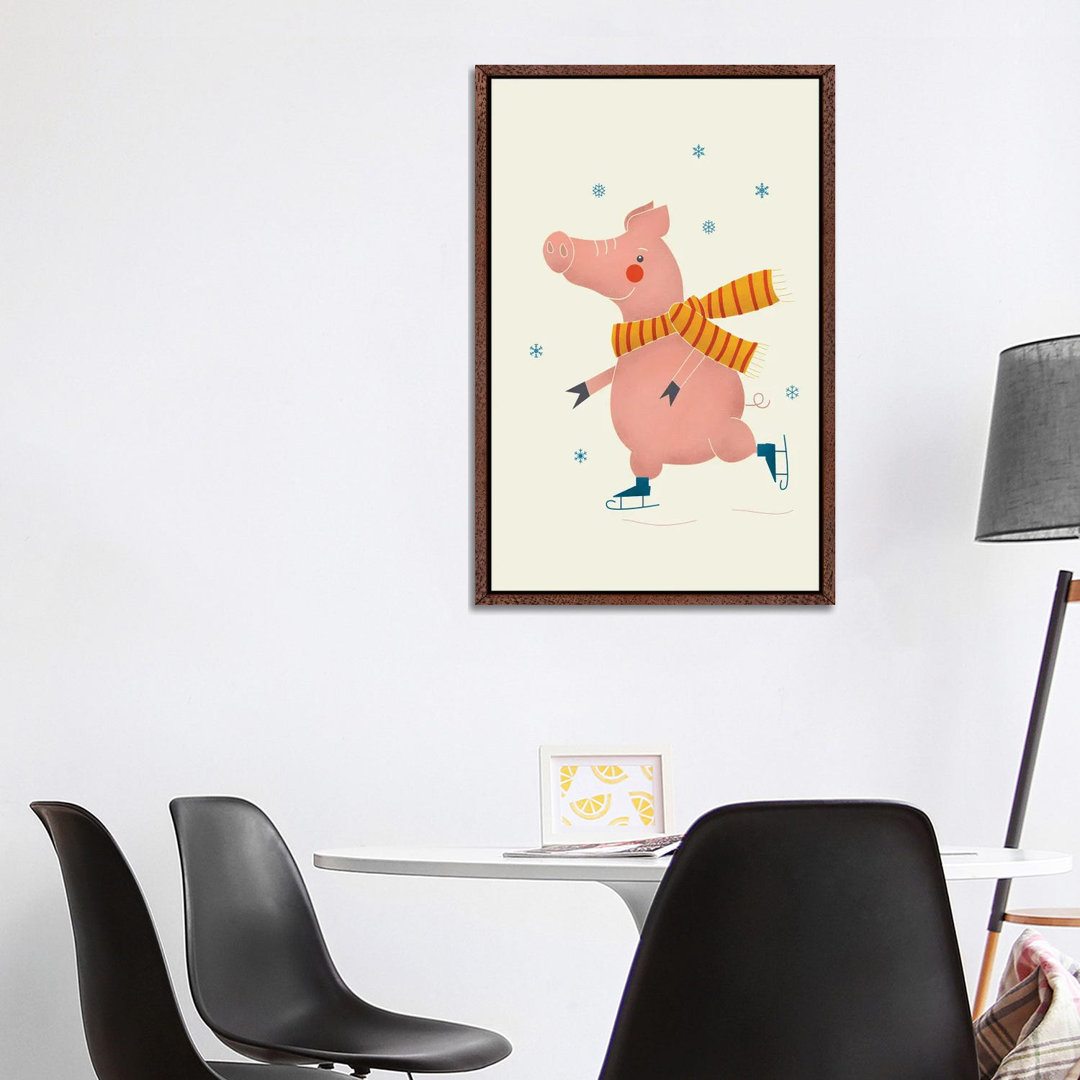 Ice Skating Pig von Show Me Mars - Galerie-verpackte Leinwand Giclée auf Leinwand