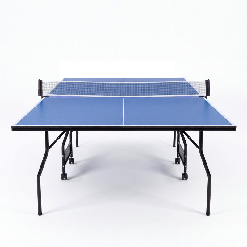 Table de ping-pong pliable de 2,74 m (9 pi) – Surface de jeu bleue et cadre noir, mode jeu pour l'entraînement en solo, roulettes et rangement compact