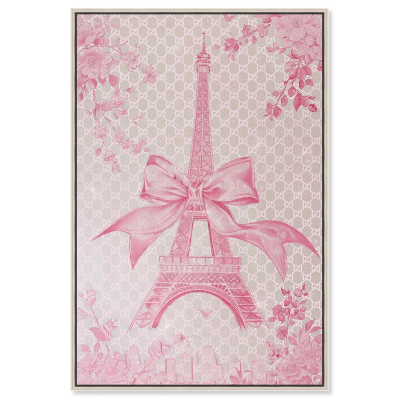 Ruban Tour Eiffel, toile par Art Remedy, Noir, H 16 po x l 11 po, Cadre flottant