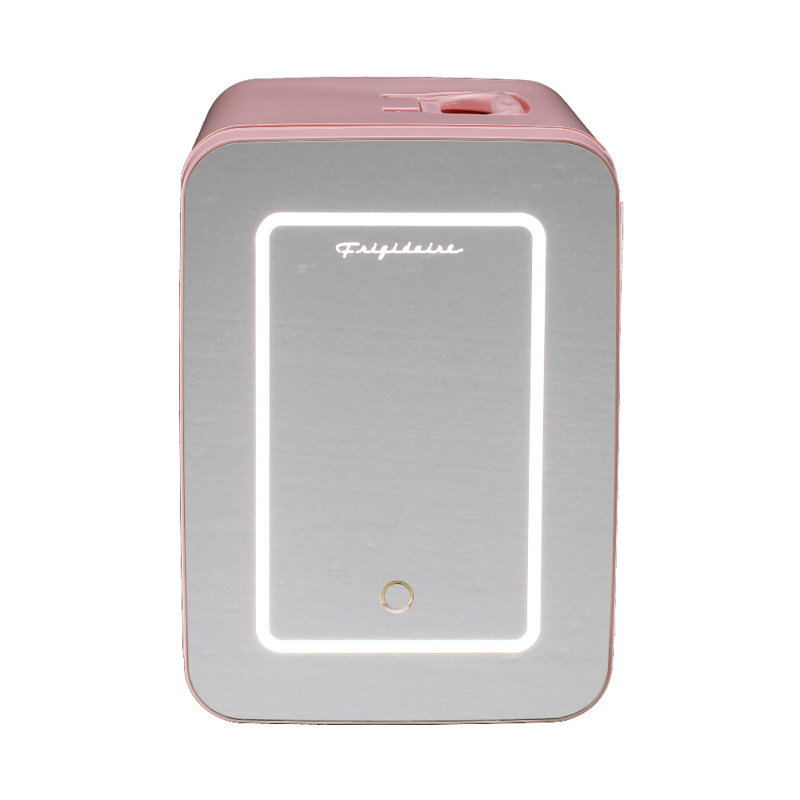 Frigidaire 9 Can/6.5 Liter Beauty Lighted Mirror Mini Personal Fridge Cooler, Pink, Pink