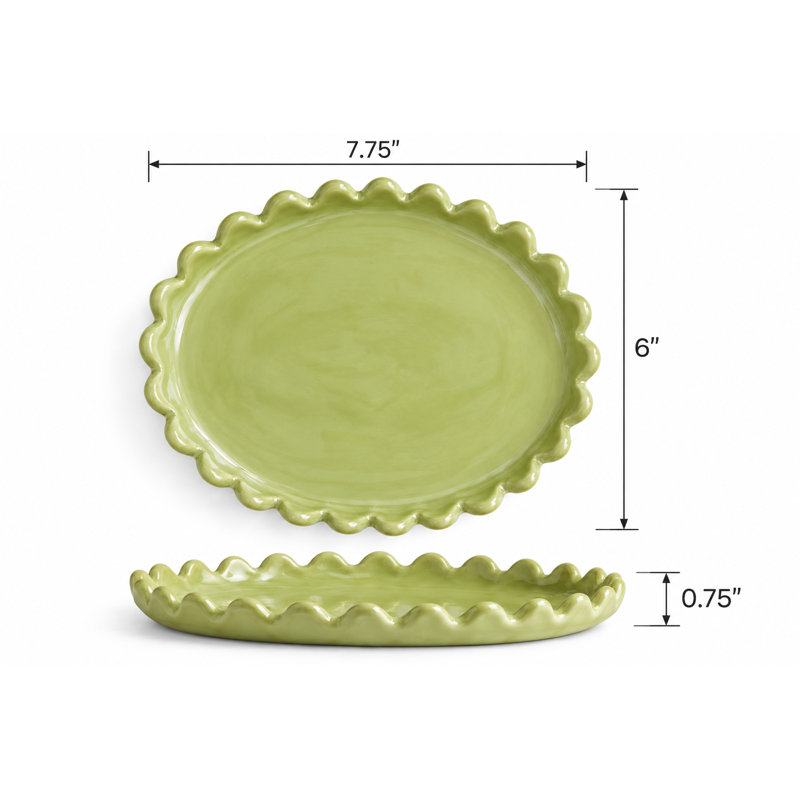 Plateau ovale en céramique Drian Dentelle, Vert