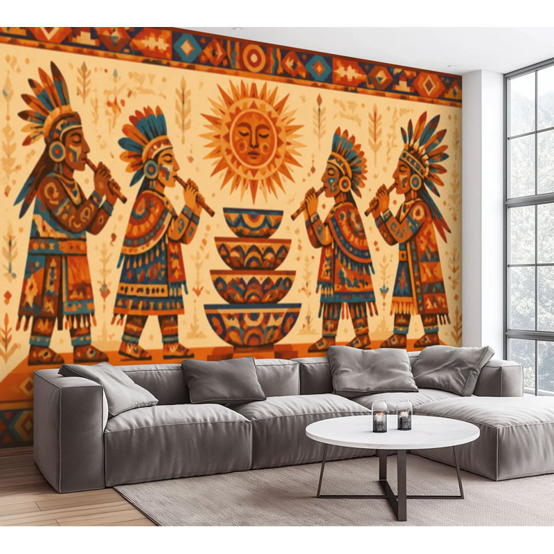Papier peint adhésif autocollant Kokopelli Southwestern Native American Indian, H 100 po x l 144 po