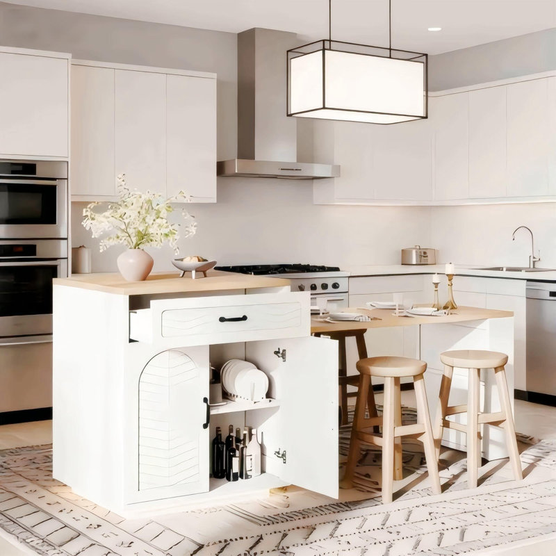Wood Kitchen Island, White