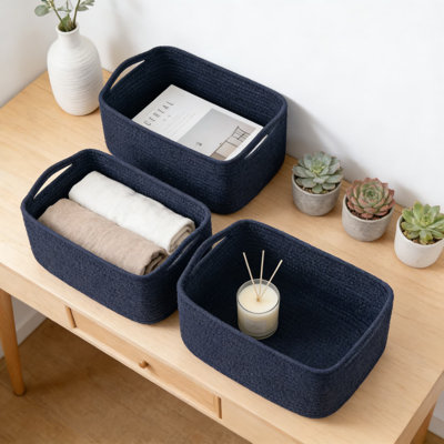 3-Pack Woven Storage Baskets With Handles, Soft Cotton Rope Organizer Bins For Shelves, Closet, Nursery & Home Decor, Decorative Storage Boxes For Toys, Books, Gifts & Clothes
