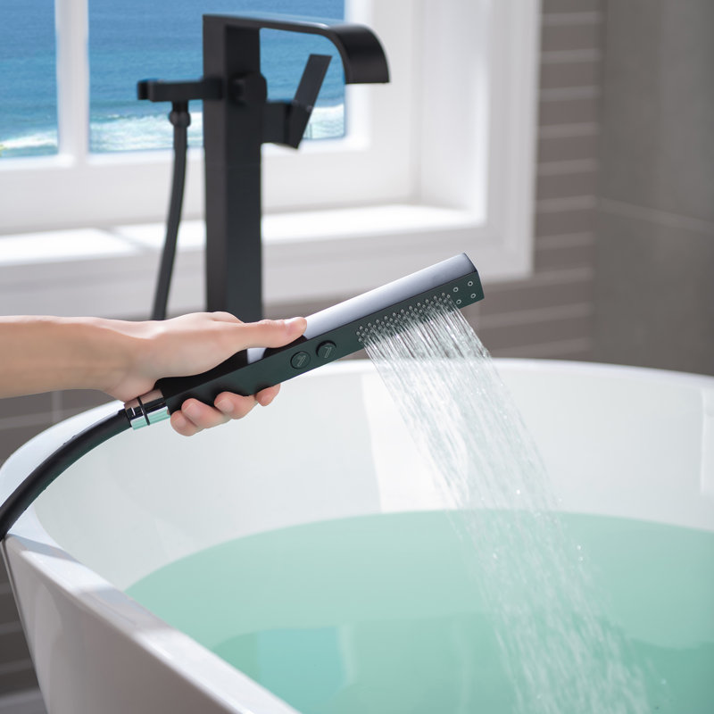 Robinet de baignoire monocommande à fixation au sol avec douche à main, Noir mat