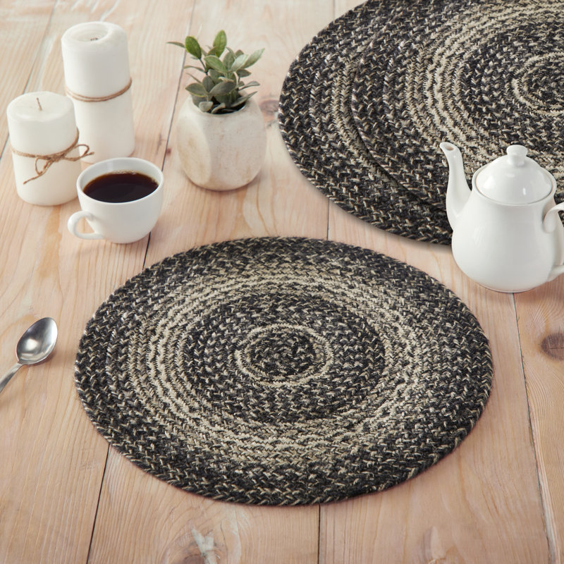 Dessous de plat Sawyer Mill en jute noir et blanc, diamètre 15 pouces, lot de 3