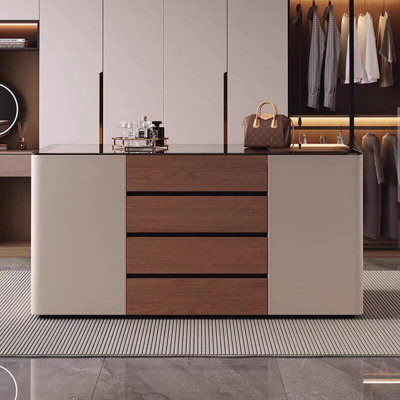 Armoire de luxe 47,24 "à l'italienne avec îlot de rangement - base en bois massif, plateau en verre trempé, plateau en verre trempé, multi-zone pour bijoux et sacs