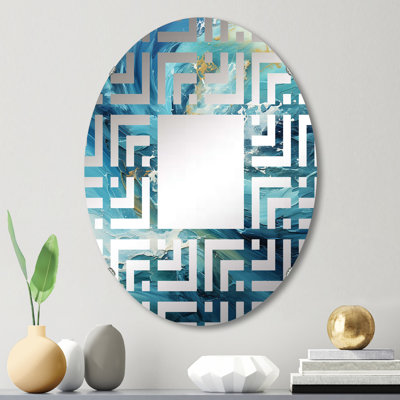 Océan blanc et bleu courants - miroir décoratif labyrinthe-MIR117193-Ovale