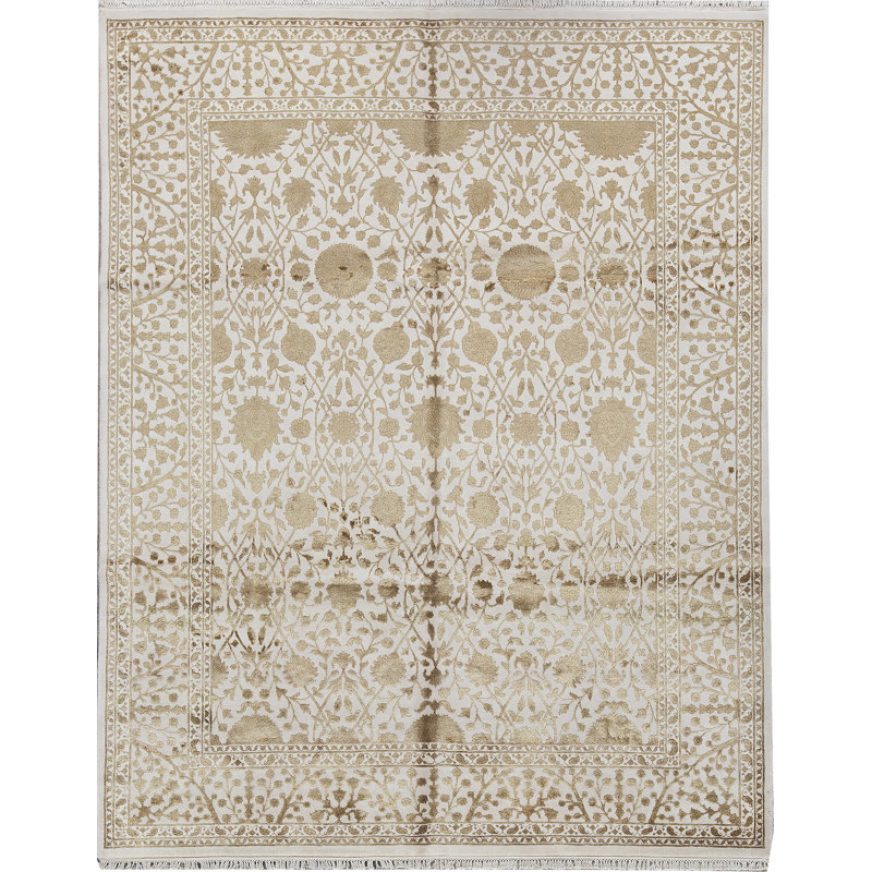 Tapis ivoire et ivoire noué à la main de haute qualité