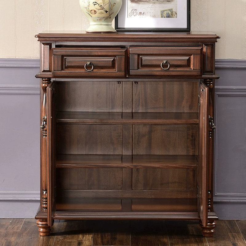 Banc de rangement pour chaussures en bois massif noyer foncé