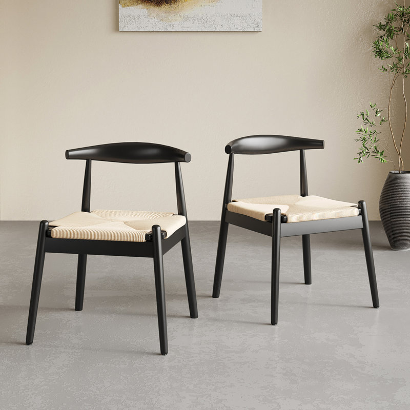 Chaises de salle à manger en tissage, Noir, Blanc