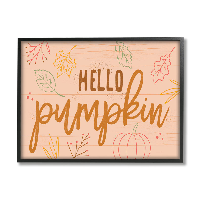 «Hello Pumpkin» à motifs botaniques d'automne, art texturé noir sur estampe numérique par Nina Seven