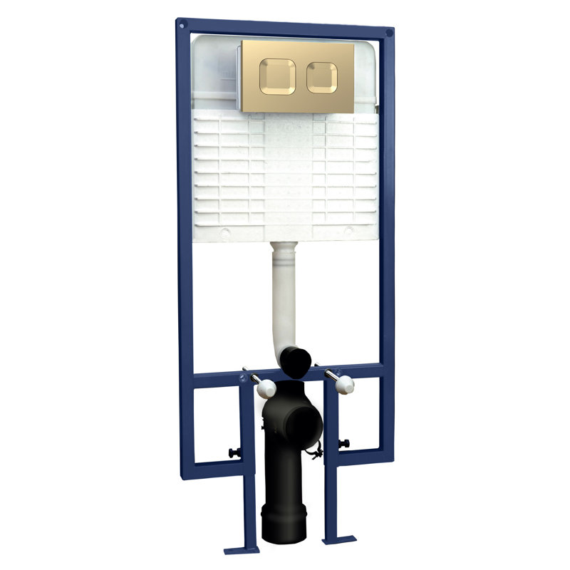 Dual Flush Concealed Cistern Frame with Brass Square Plate, Brushed Brass