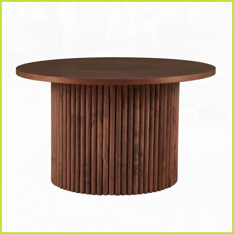 Table basse Mid-Century moderne en placage de bois de noyer, table de salon ronde 27,56 po peu encombrante avec base en métal, facile à assembler