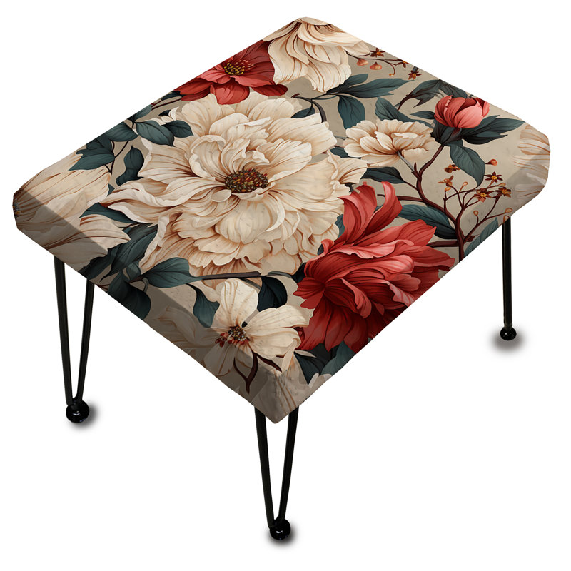 Vintage White Boho Floral Garden Delights IV - Floral Rectangle Ottoman