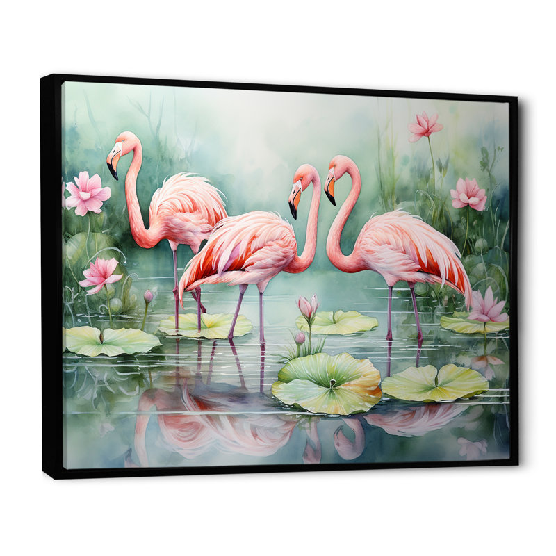 Élégant paradis flamant rose - décoration murale flamant rose, Cadre flottant noir, H 12 po x l 20 po x P 1 po