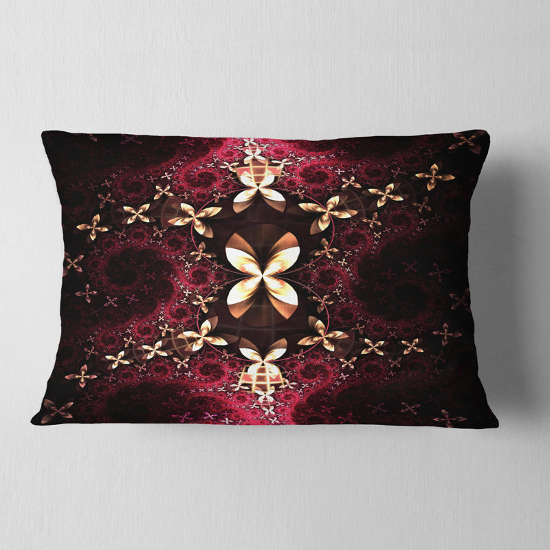 Motif de fleur jaune rouge fractal - coussin imprimé abstrait