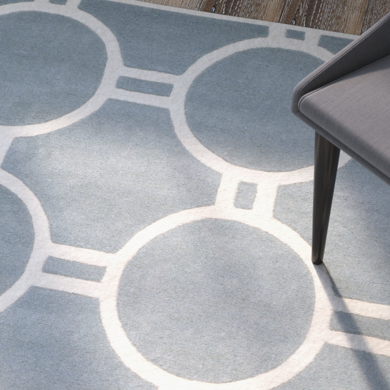 Teresita Sinem Geometric Handmade Tufted Wool Blue/Ivory Area Rug, Rectangle 4' x 6'