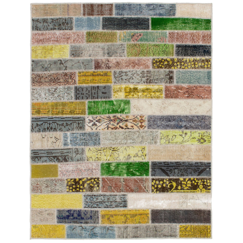 Tapis unique en laine noué à la main de style années 2010 de 4 pi 9 po x 6 pi 2 po jaune / ivoire / gris Mornington