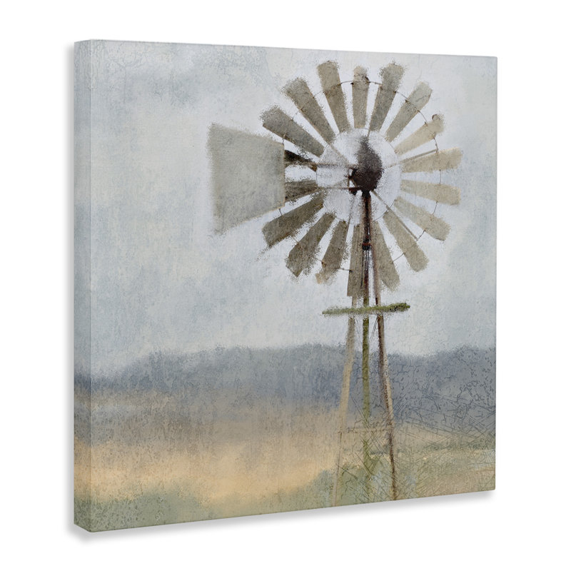 «Neutral Blue Windmill Breeze Farmyard» par Kimberly Allen, impression, H 17 po x l 17 po