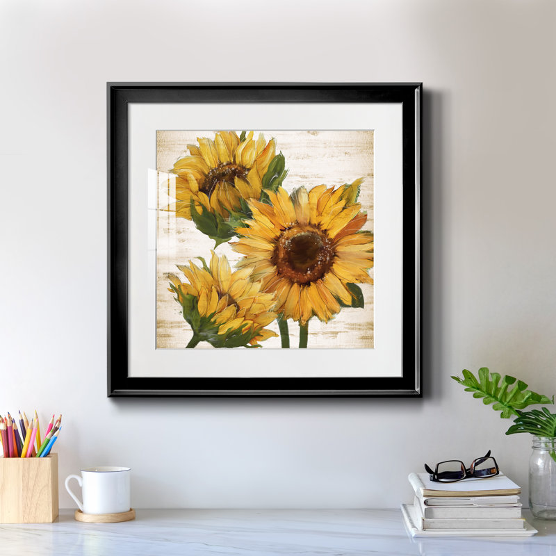 Tournesol d'été I - peinture encadrée, H 17,5 po x l 17,5 po x P 1,5 po, Cadre noir