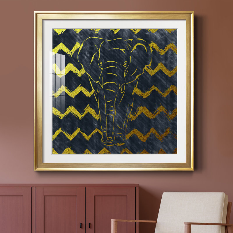 «Brushed Elephant», cadre photo, H 34,5 po x l 34,5 po x P 1,5 po, Papier encadré doré