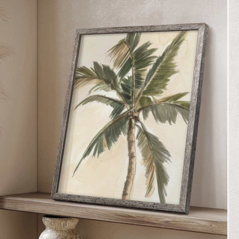 «Antique Watercolor Palm Study II», reproduction encadrée - bois massif, H 21 po x l 17 po