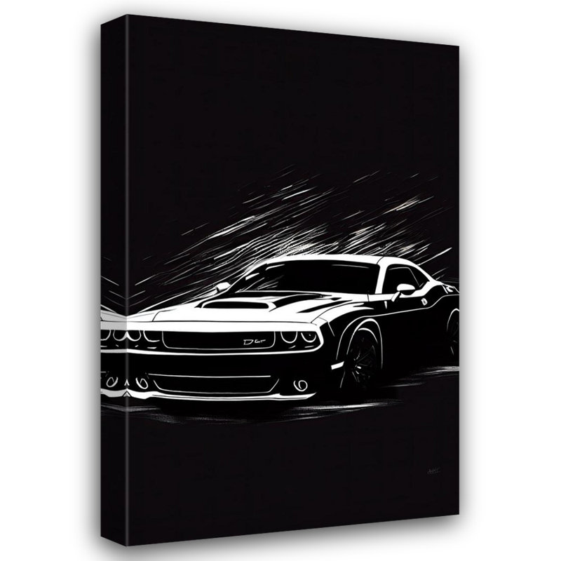 Haitley Dodge Challenger Grayscale Poster II by Maki - Wrapped Canvas Print, 18" H x 15" W x 1.5" D