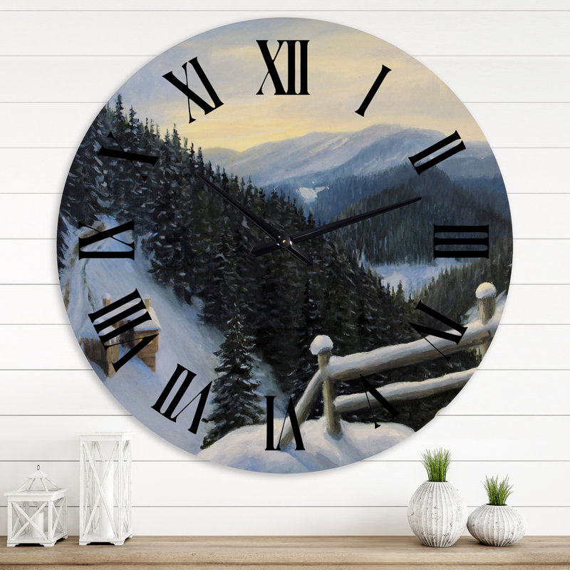Vue sur les montagnes enneigées - Horloge murale traditionnelle, Grand