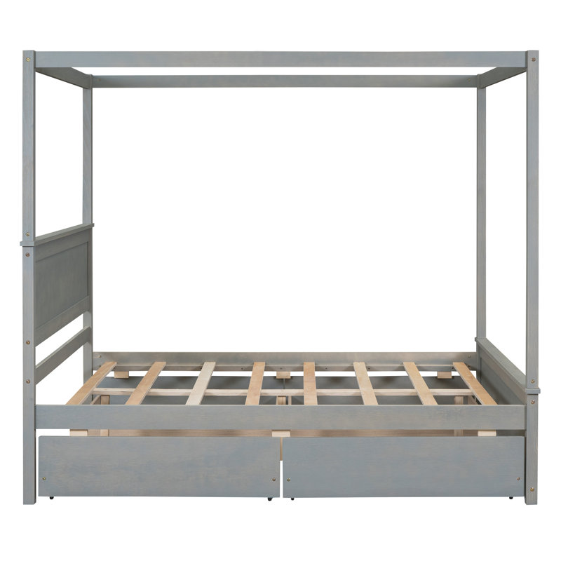 Dilyla Storage Canopy Bed, Gray, 1 Bed and 2 Side Cabinet Storage Shelf