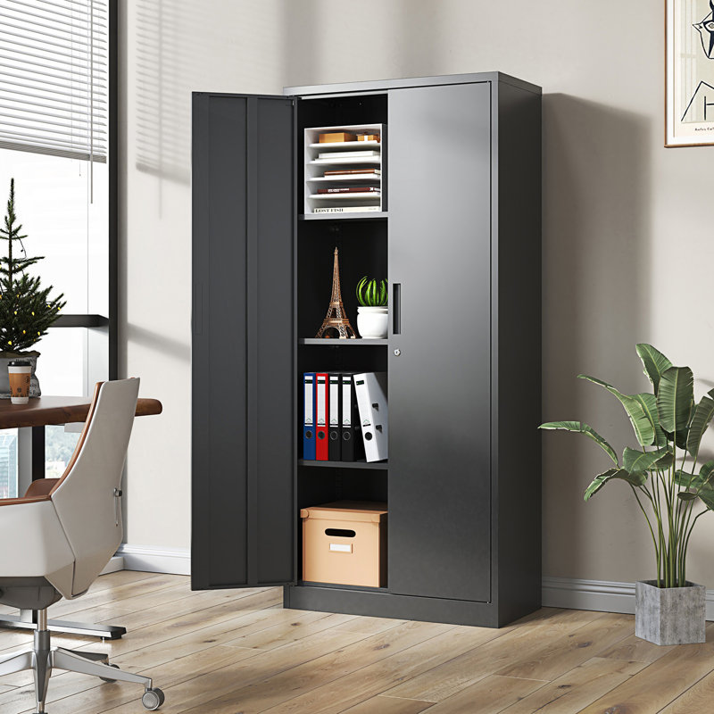 Armoire de rangement pour garage, armoire verrouillable avec portes et 3 tablettes, armoire haute, classeur, armoire de rangement pour le salon