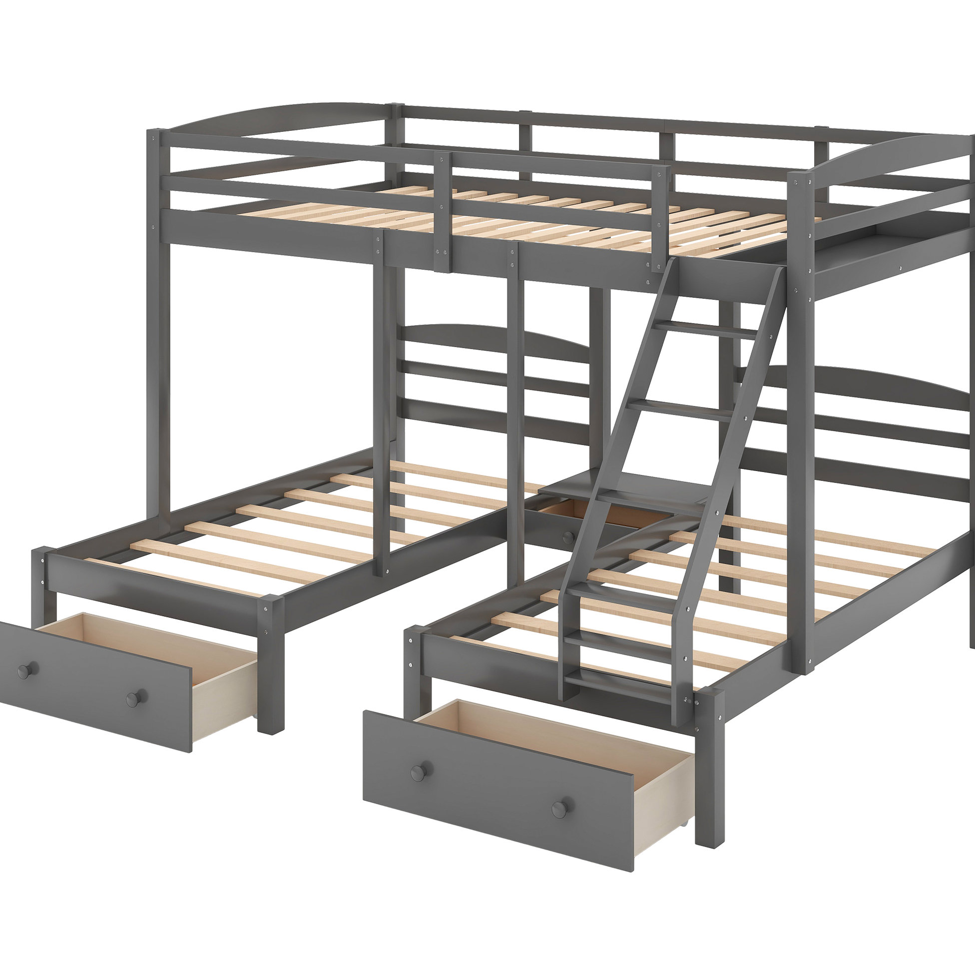 Ebern Designs Full Over Twin & Bunk Bed In Grey Colour - With Drawer ...
