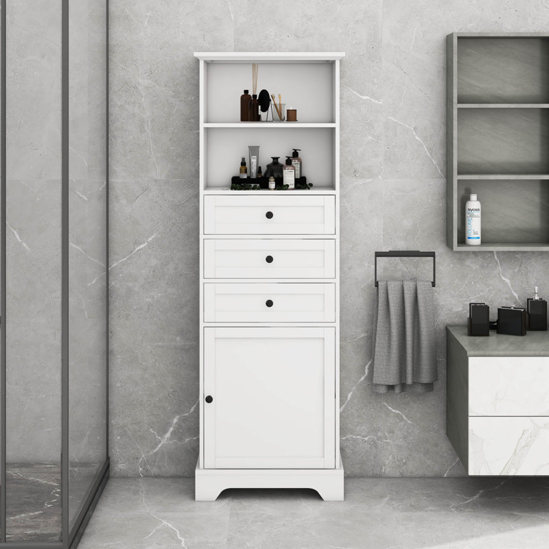 Modern Storage Cabinet With 3 Drawers And Adjustable Shelves, White