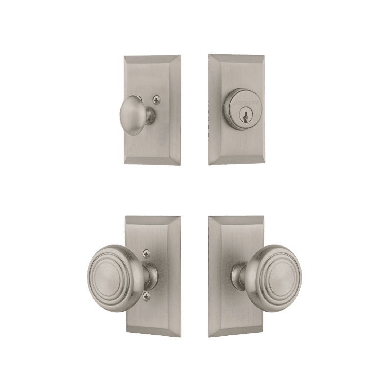 Nostalgic Warehouse Studio Entry Set with Deco Knob, 2.75, Satin Nickel