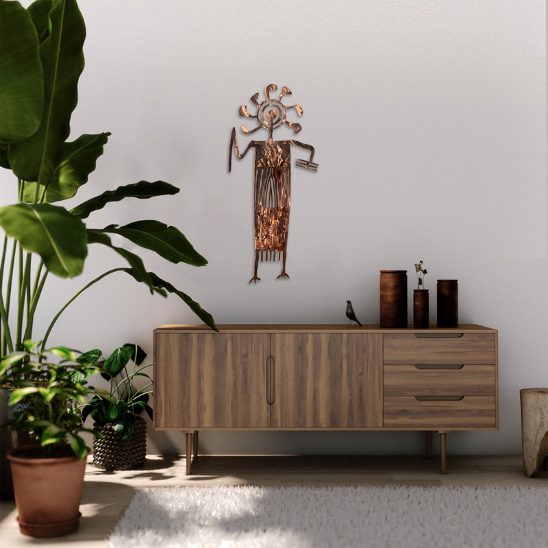 Copper Petroglyph Wall Art with Sun Design