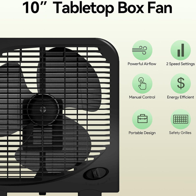 Black 10" Two-Speed Portable Box Fan Set