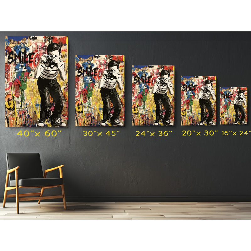 «Mr. Brainwash Smile Street Graffiti», reproduction d'art sur toile, H 45 po x l 30 po