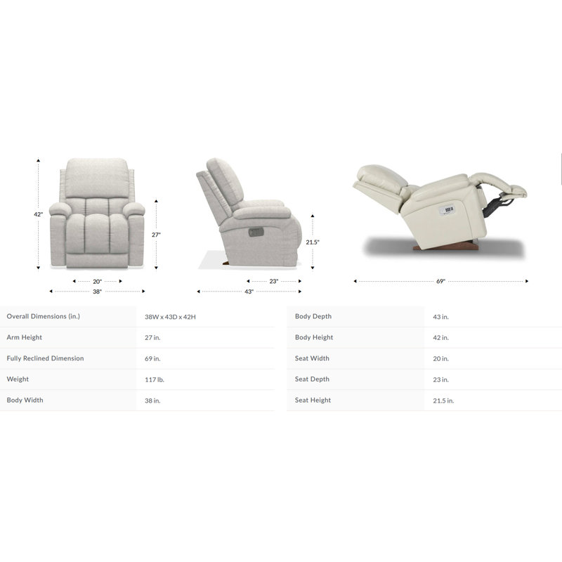 Fauteuil inclinable électrique en cuir Greyson avec repose-tête électrique et soutien lombaire, Cuir ivoire assorti